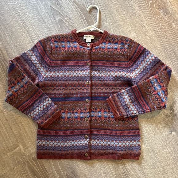 Eddie Bauer Sweaters - Vintage Eddie Bauer Nordic Cardigan SZ S 100% Lambswool